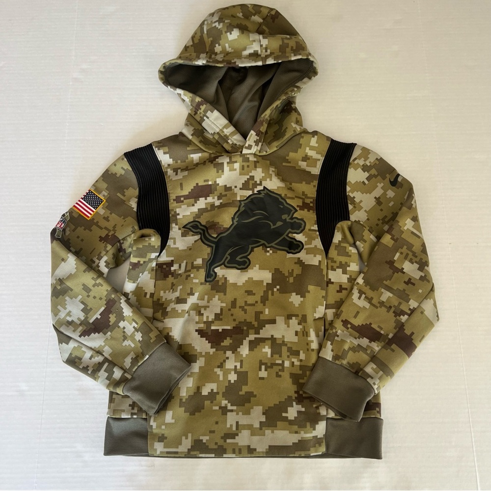 Nike NFL Onfeild apparel youth pullover size small Detroit Lions camo hoodie.
